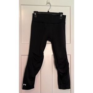 Under Armour Womens Leggings Pants Black Mid Rise Yoga‎ Waistband Workout Logo M